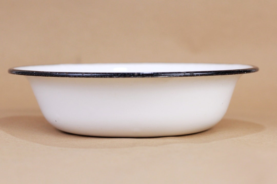 Vintage Enamel Basin, Antique Country Enamelware, White Basin, Wash