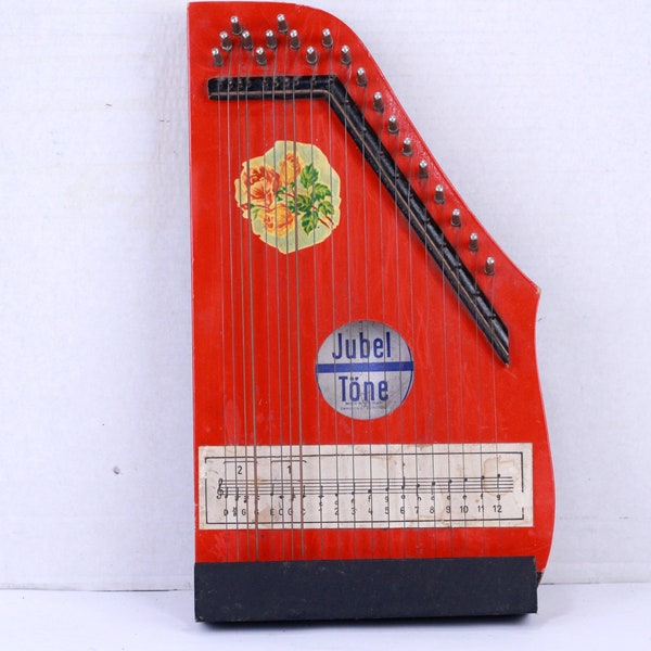 Vintage Jubel Tone zither, German zither, Children's zither, Wooden stringed Instrument, 1970s zither guitar, 20 string zither, Gift idea