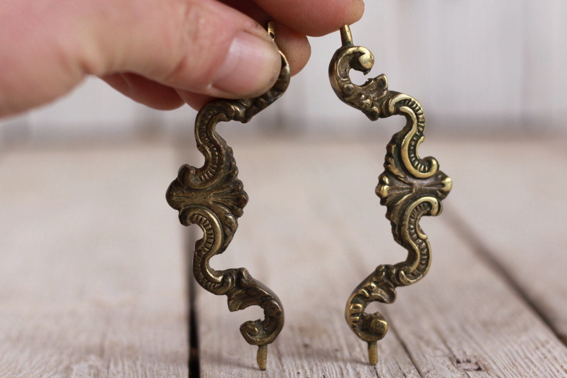 Vintage Brass Drawer Handles Set of 2 Small Door Handles Etsy