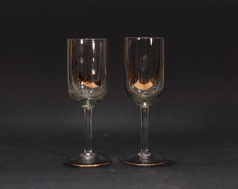 Vintage Set of Two Gold Thread Wine Glasses Champagne Etched Couple