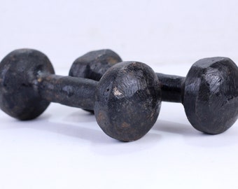 Vintage Set of Two Dumbbells 1.5 kg, Old Fitness Tools, Cast Iron Dumbbells, Retro Sport, Made in USSR 1950s