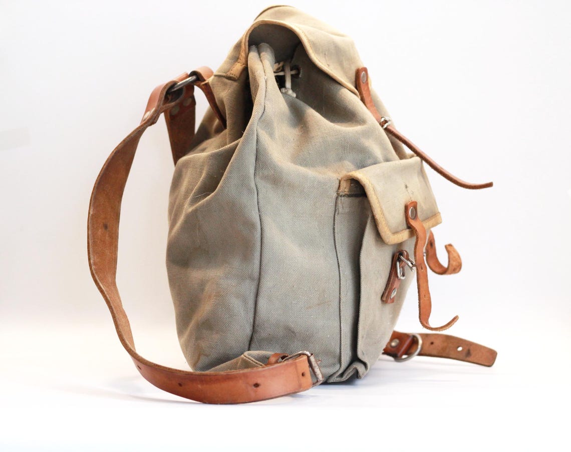 Vintage Green Canvas Backpack, 70s Army Rucksack, Carry All Haversack ...