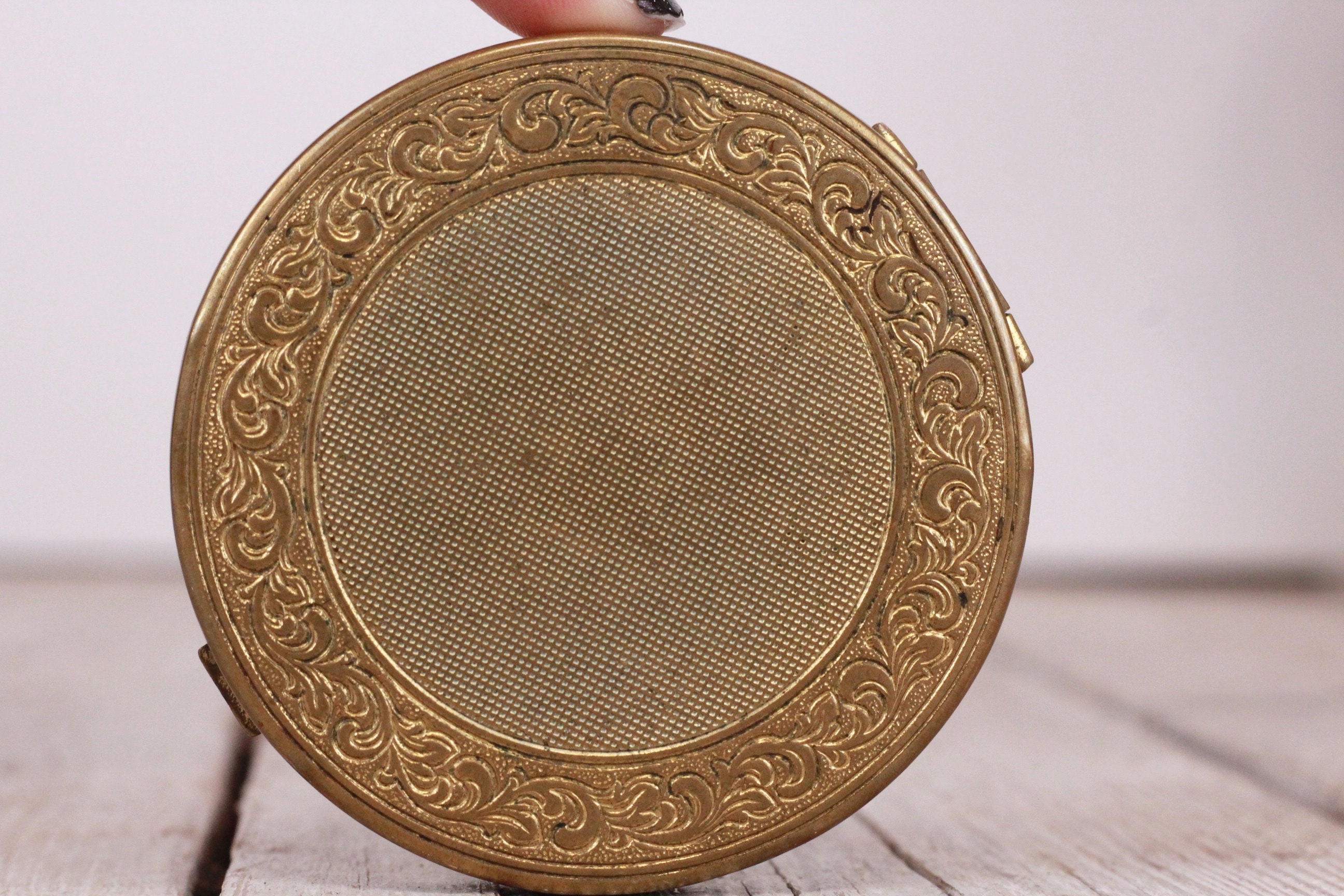 Antique Brass Powder Box with Lid Etsy