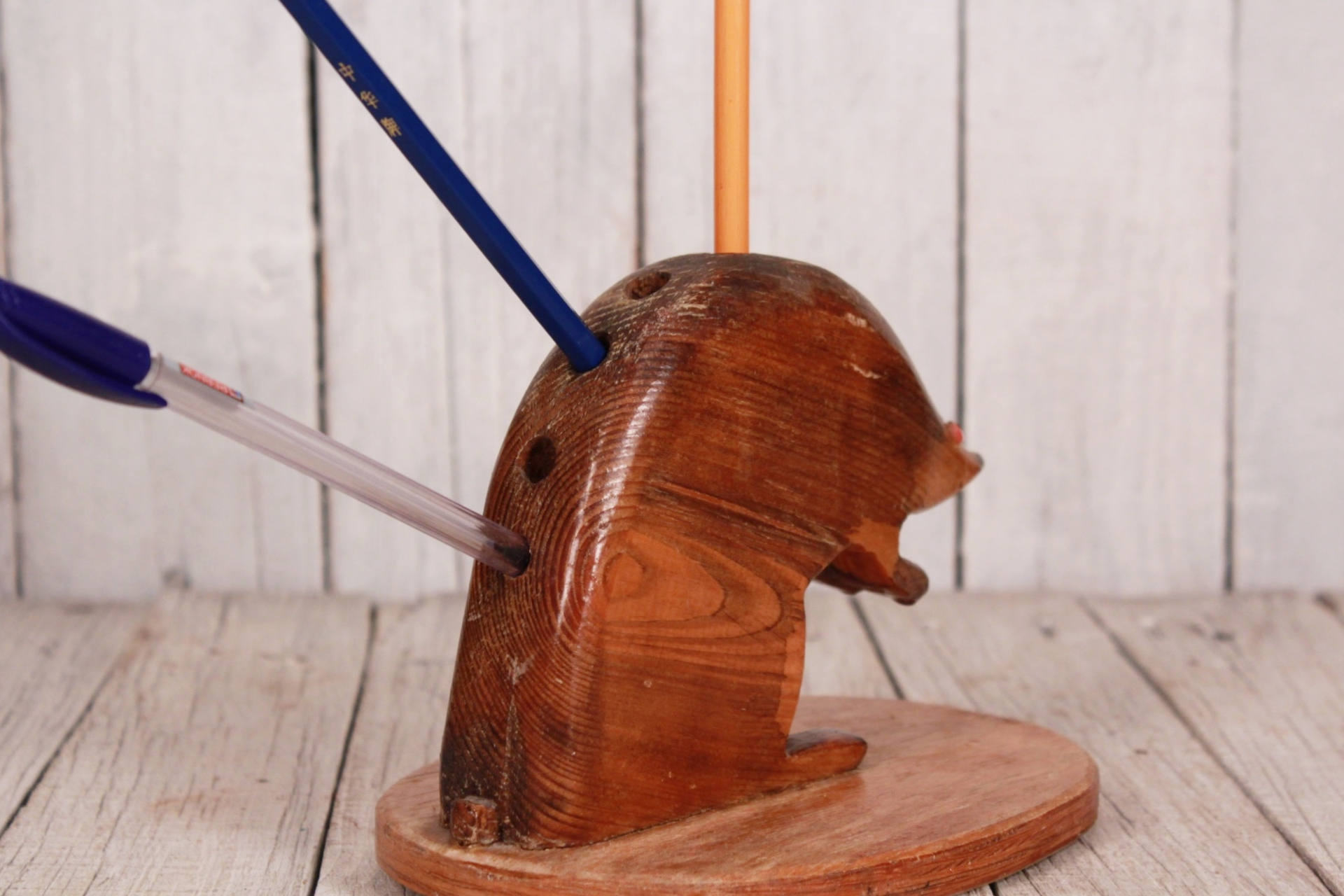 wooden hedgehog pencil holder