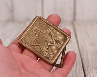 Vintage Brass Belt Buckle Star Brass Buckle Military Five Star Buckle Solid Brass Star Figurine Steampunk