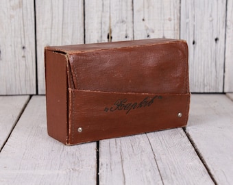 Vintage 70s Faux Leather Razor Case, Brown Toiletry Box