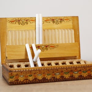 Wooden Cigarette Box with Lid, Case, Holder