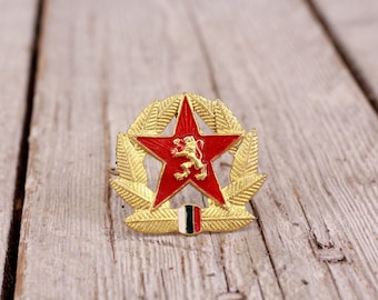 Pin de estrella del ejército búlgaro vintage: insignia militar roja y dorada