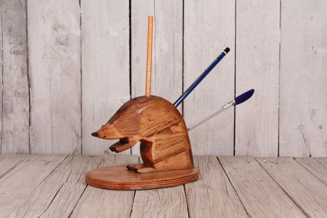 wooden hedgehog pencil holder