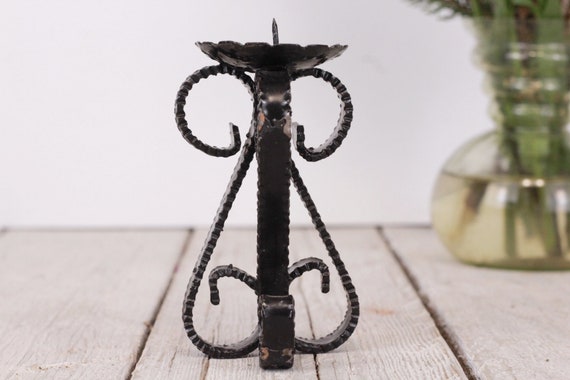 Vintage Metal Candle Holder Finger Loop Wrought Iron Decorative Candlestick  