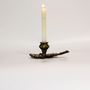 Antique Brass Candle Holder in Leaf Shape, Small Size