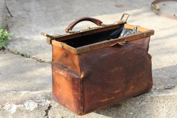 Doctor Bag Top Handle Bag Brown Handbag Antique F… - image 6