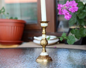 Vintage Brass Candle Holder: 1940s Solid Brass Home Decor