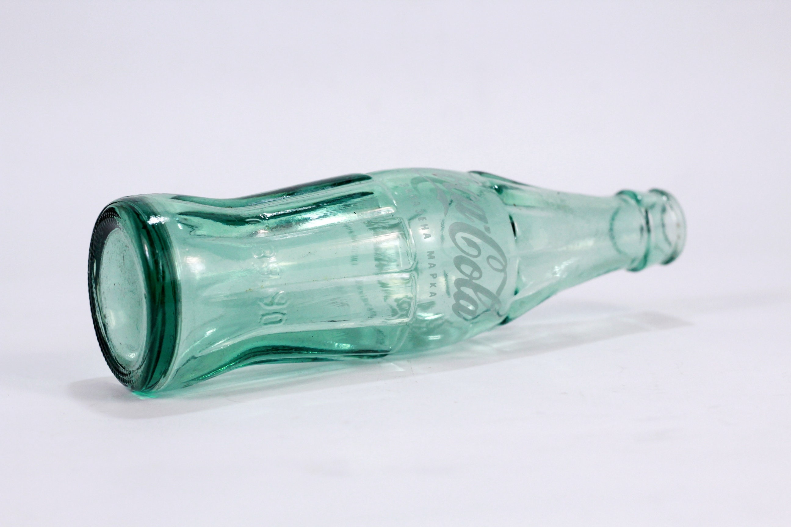 ヴィンテージ コカコーラ ボトル: クリア&グリーンガラス、7.5インチ