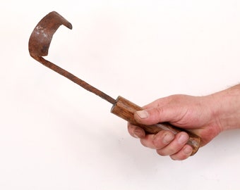 Gubia de cuchara primitiva antigua, cincel, herramienta de azada de madera, fabricación de barriles de madera