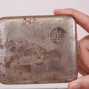 Étui à cigarettes en métal vintage, porte-cigarettes en étain, accessoires pour fumeur, tchécoslovaquie