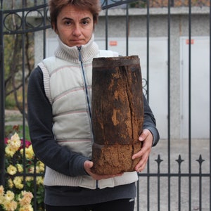 Antique Nut Tree Wooden Mortar with Metal Ring - Primitive Decor