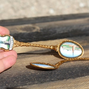 Vintage Souvenir Spoons Set of Two Art Spoons Engraved Moscow Russian Souvenir