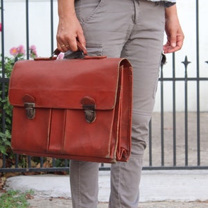 Vintage Red Leather Briefcase: Business School Bag
