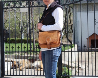 Vintage Brown Leather Shoulder Bag Boho Leather Purse 1950s