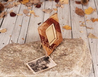 Handmade Withered Leaves Small Picture Frame, Tabletop Collectible (7x5cm Photo)