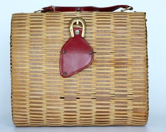 1930er Jahre Handgewebte Strohtasche: Vintage Sommer-Handtasche
