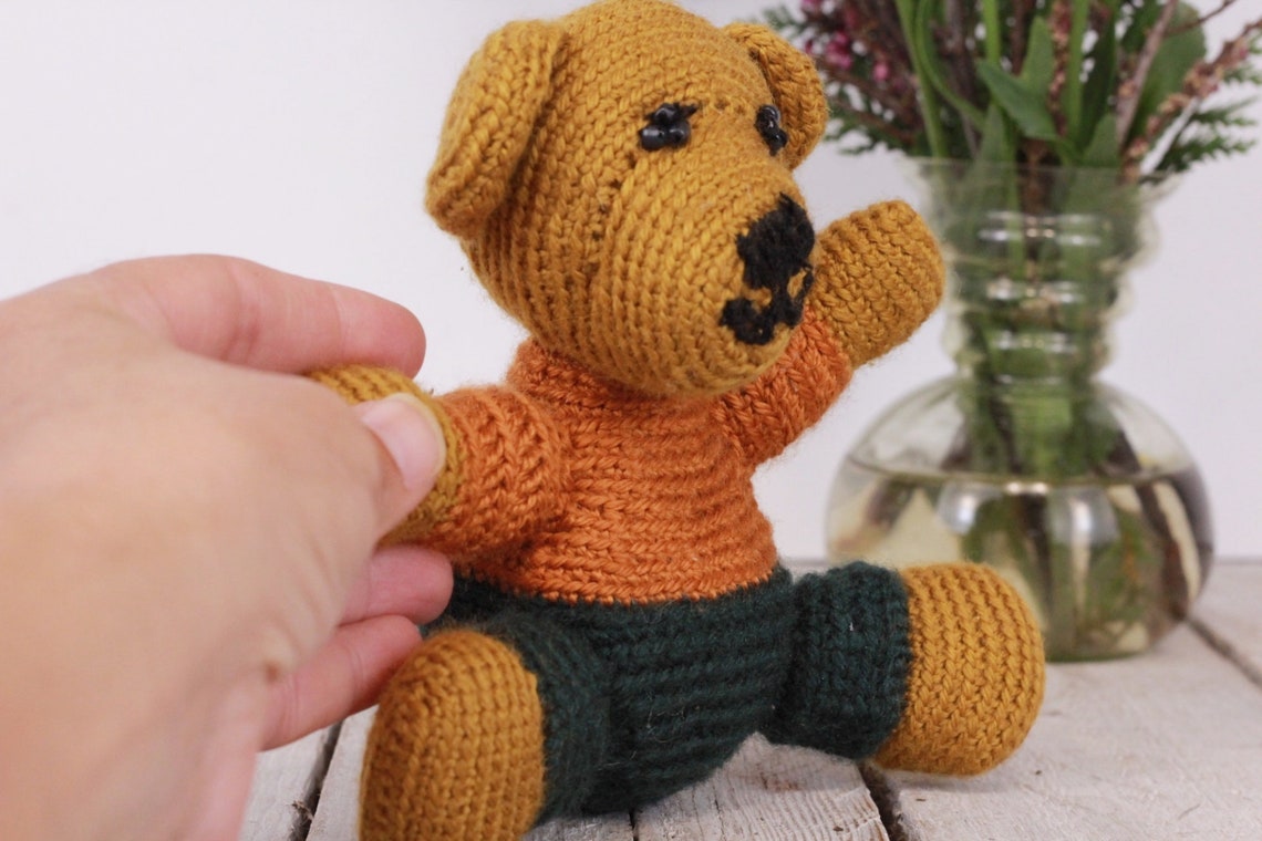 Vintage Teddy Bear Hand Knitted Stuffed | Etsy