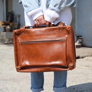 Vintage Brown Suitcase Travel Retro Suitcase Faux Leather Old Luggage