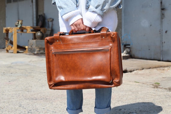 Vintage Brown Suitcase Travel Retro Suitcase Faux Lea… - Gem