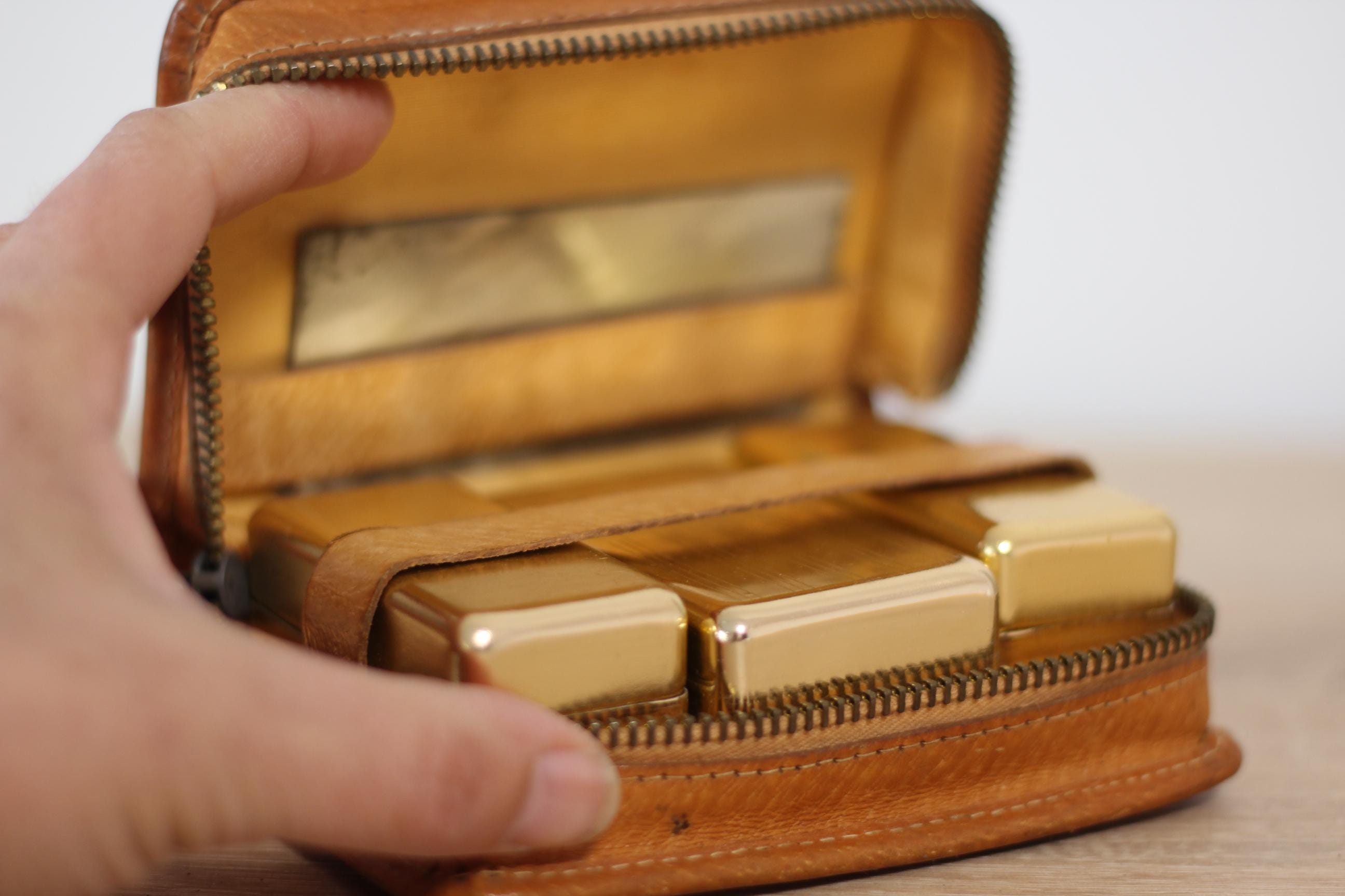 Vintage Chrome Shaving Kit in Leather Case, Travel Set, Barber Accessories