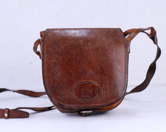 Bolso de hombro vintage de piel marrón, monedero