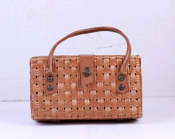 1930er Jahre Handgewebte Strohtasche: Vintage Sommer-Handtasche