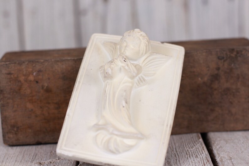 Vintage Plaster Figurine Angel Wall Hanging Plate Christian Etsy