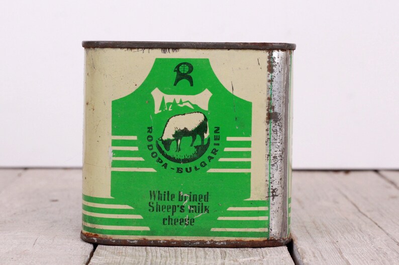 Vintage Cheese Tin Box Bulgarian Cheese Container Shabby Metal Storage