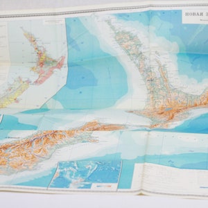 Vintage Geographische Klappkarte Neuseeland, Vintage 1979 Gedruckt in UdSSR