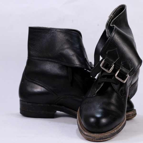 Military shoes, Men's boots, Vintage army boots 1960's, Black leather boots, Oxhide sole shoes old, Punk shoes, Military shoes size US 9