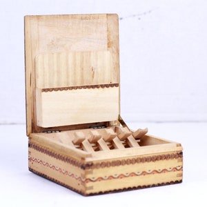 Vintage Wooden Cigarette Box with Lid, Case, Holder