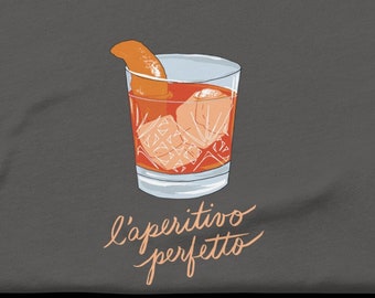 Camiseta Negroni "L'aperitivo Perfetto" unisex Bella + Canvas, cuello redondo, manga corta, cóctel italiano