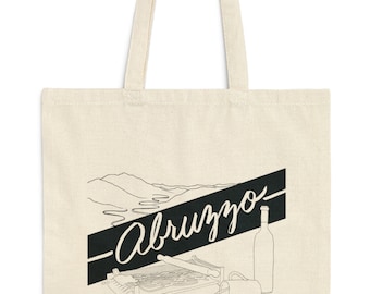 Abruzzo Italian Pride Canvas Tote Bag, Spaghetti alla Chitarra, Montepulciano, Arrosticini, Bolsa de compras ligera