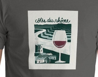 Cotes du Rhone T-Shirt Bella + Canvas Crew Neck, Short-Sleeve Unisex Tee Sommelier French Red Rhone Valley Wine