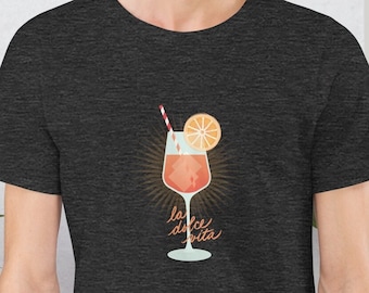 Aperol Spritz T-shirt "La Dolce Vita" Bella + Canvas Crew Neck, Short Sleeve, Unisex Italian Prosecco Cocktail Shirt