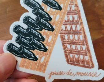 Etiqueta engomada de Pupitre de champán: Calcomanía de vinilo troquelada "Prise de Mousse" (2"x3")