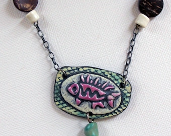 Multi beaded fish and chain necklace