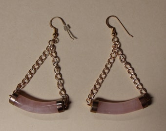 Pink quartz & chain earrings