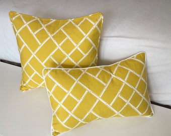 Decorative Geometric Corded Pillow Cover - Yellow and White