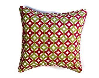 Decorative Geometric Corded Pillow Cover - Pink, White, and Green