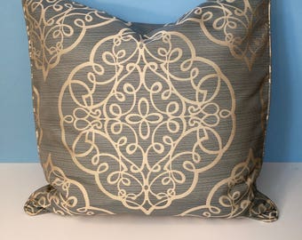 20' Decorative Geometric Corded Pillow Cover - Blue and Beige 20x20