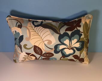 OUTDOOR Corded Pillow Cover - Blue, Green, and Brown Floral