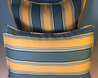 OUTDOOR Corded Pillow Cover - Blue and Yellow Stripe