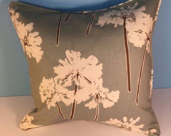 18' Decorative Floral Corded Pillow Cover - Blue/Green and Cream 18x18